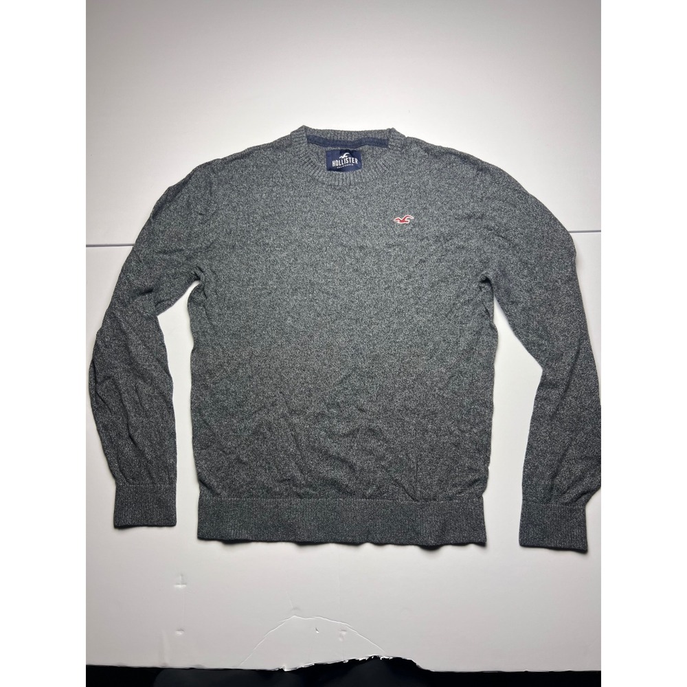 Hollister Crewneck Sweater Mens L Grey Long Sleeve Logo Knit Pullover 0876